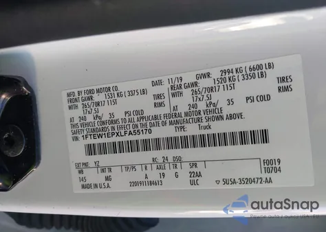 2020 Ford F-150 Xlt from USA, damaged, VIN 1FTEW1EPXLFA55170